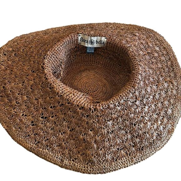 Florabella Handwoven Raffia Hat Tan Color Beach Sun Poolside Vacation Cruise - Picture 8 of 12